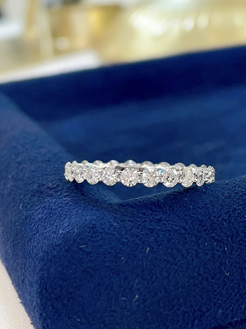 LUOWEND 100% 18K White Gold Rings Luxury Minimalist Style Real Natural Diamond Engagement Ring for Women High Party Jewelry