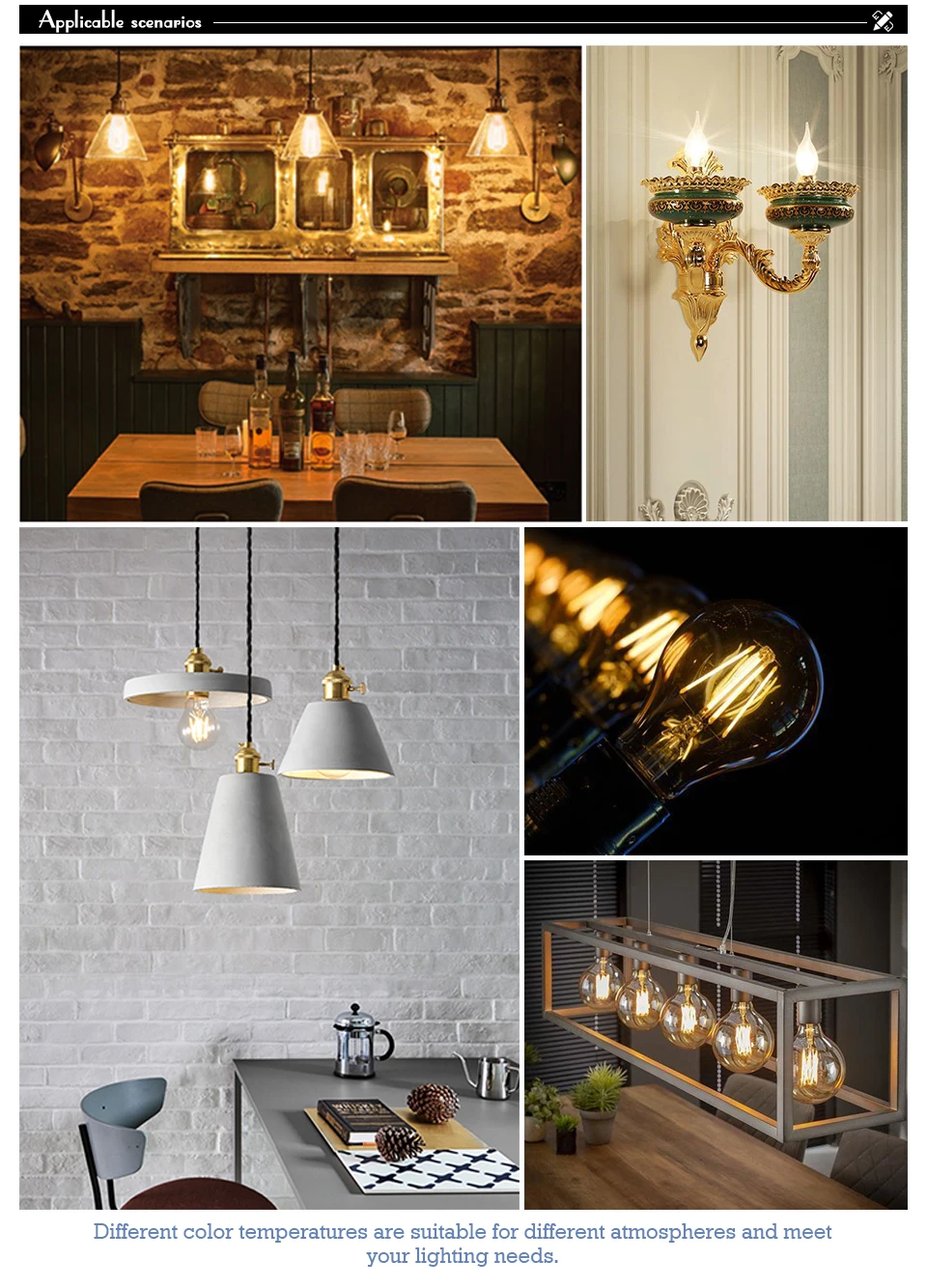 2Pcs E14 LED Bulb E27 220V Filament Light A60 C35 ST64 G80 G95 Edison Glass Bulb Retro Antique Vintage Style Cold White Warm