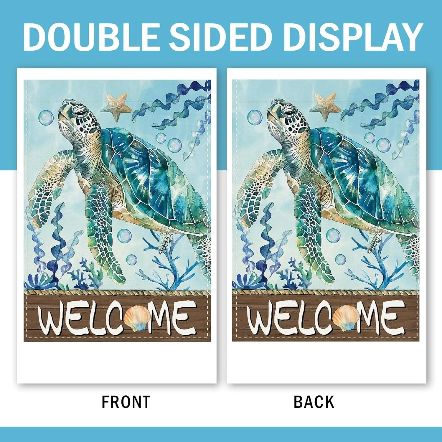 Welcome Summer Under The Sea Turtle Decorative Garden Flag, Coastal Ocean Seaweed Small Yard Outside Decorations, Nautical F jjp