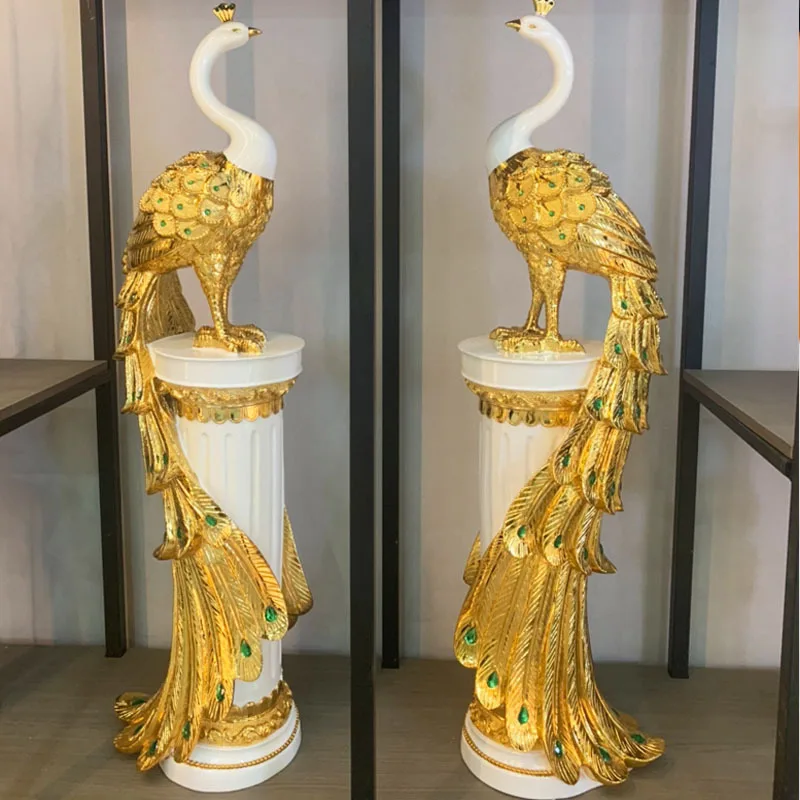 YFY vertical big peacock European style resin electroplating handicrafts home club decoration floor ornament