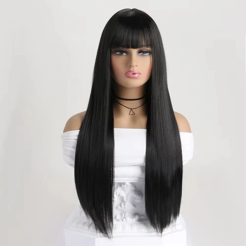 วิกผมสังเคราะห์สียาว 26 นิ้ว วิกผมตรงสำหรับผู้หญิง วิกผมแฟชั่นสำหรับสวมใส่ในชีวิตประจำวัน ปาร์ตี้ฮาโลวีน คอสเพลย์ คริสต์มาส