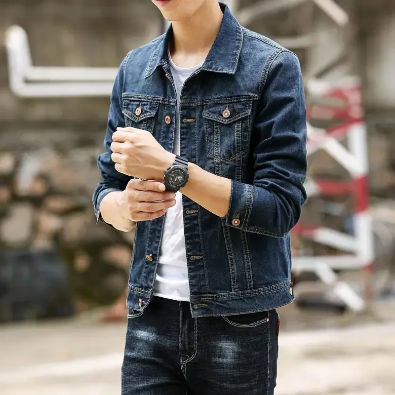 Vintage Revers Lose Denim Jacken Mann Koreanische Beliebte Kleidung Größe L Outwear Casual Trendy Korea Neu in Joker Cowboy Mantel für Männer