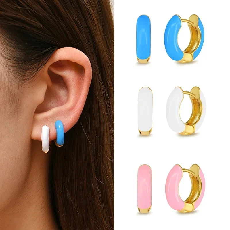 Pojedyncza kolorowa emalia Kobiety Okrągły kolczyk Huggie Ear Hoop 2025 Nowy trend Biały Pomarańczowy Zielony Pendientes Aretes Biżuteria Hurtownia