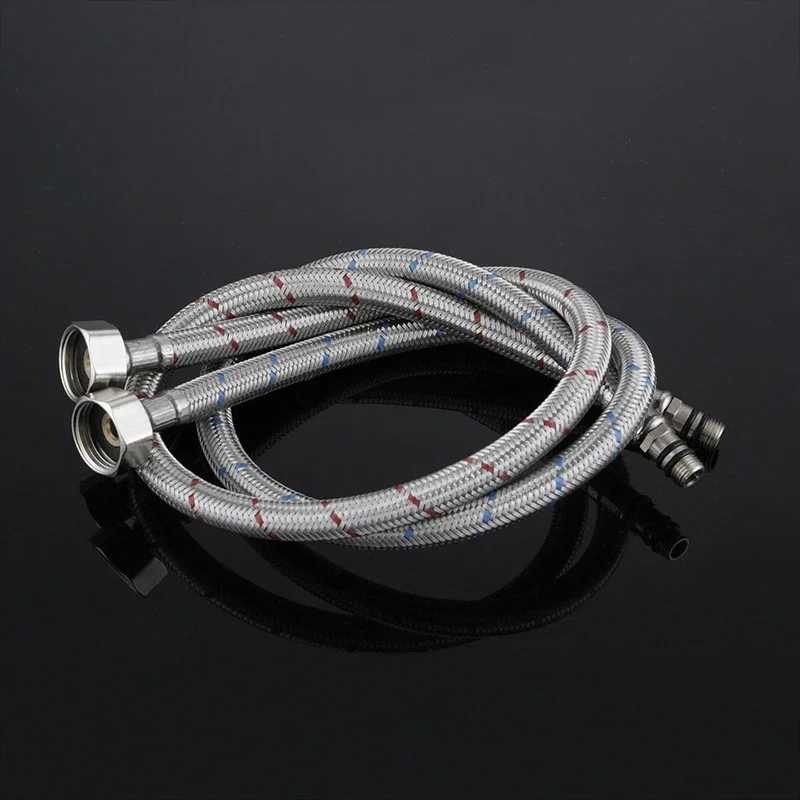 60 Cm Faucet Hose Hot and Cold Mixer Faucet Connector Stainless Steel Water Supply Hose Connector G1/2 Nut Braid Replacement XD