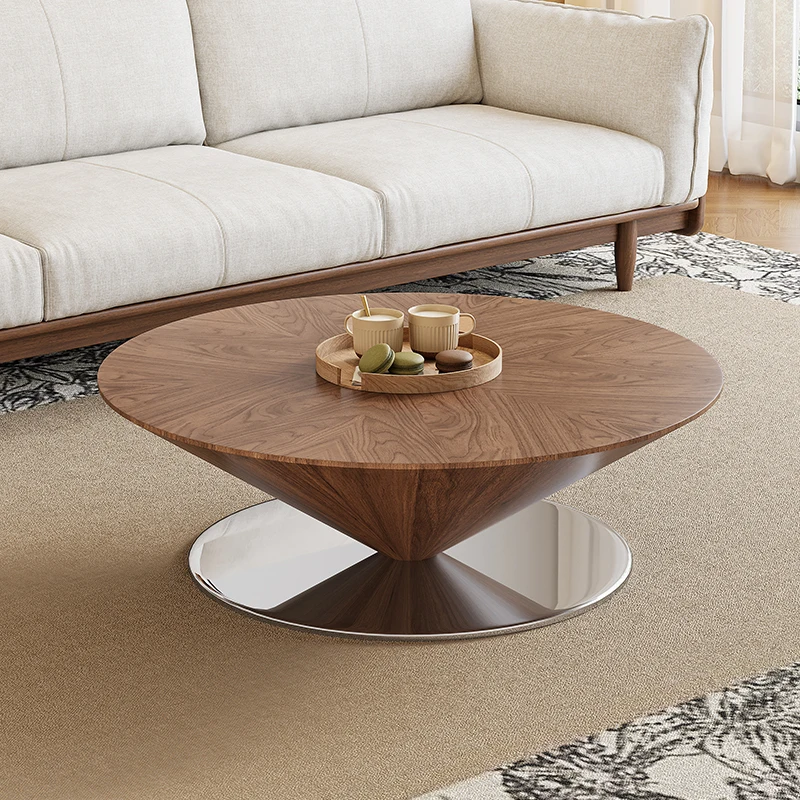 Modern simple suspended flying saucer solid wood coffee table Nordic small apartment gyro living room marble edge combination