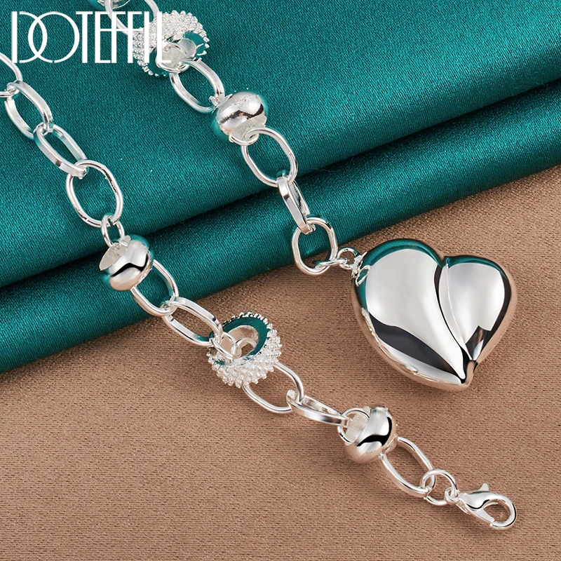 DOTEFFIL 925 Sterling Silver Smooth Hollow Heart Pendant Necklace For Woman Man Wedding Engagement Party Jewelry