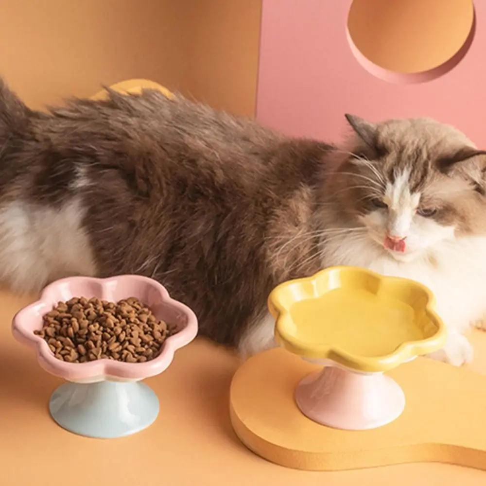 

Anti Tipping Ceramic Cat Bowl Neck Protection Non-slip Pet High Foot Bowl Anti Vomiting Cute Pet Drinking Eating Feeder