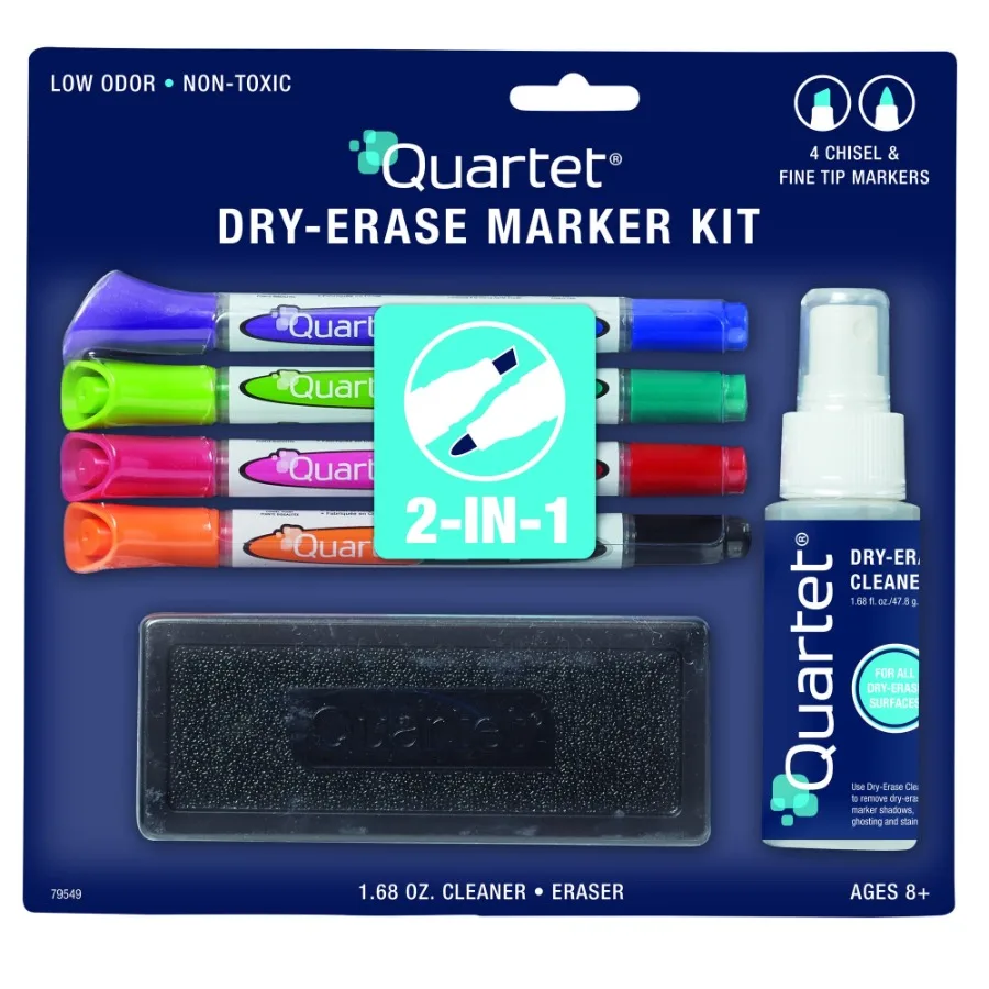 

2in1 DryErase Kit with Chisel and Fine Tip Markers for Classroom and Office Use Includes Eraser and Spray Cleaner for Easy Main