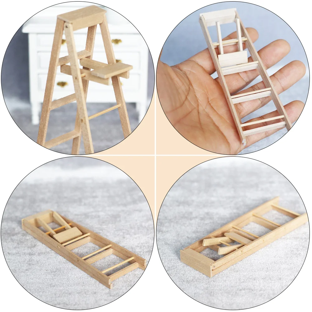 House Ladder Wooden Ornaments Mini Furniture Model Ladders Toy Room Adornment Miniature