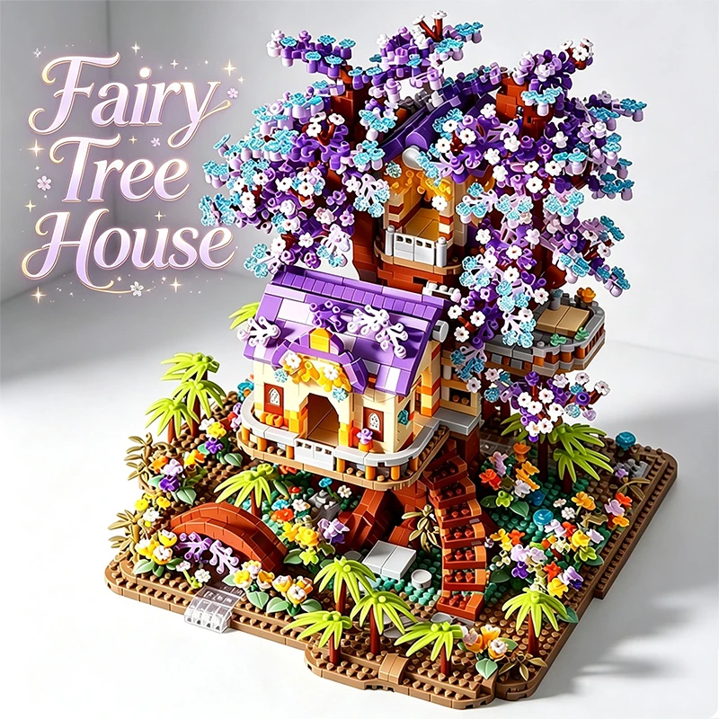 Mini Sakura Tree City Series Building Blocks Cherry Blossom Architecture Fairy Treehouse Gift for Girls and Kids Holidays