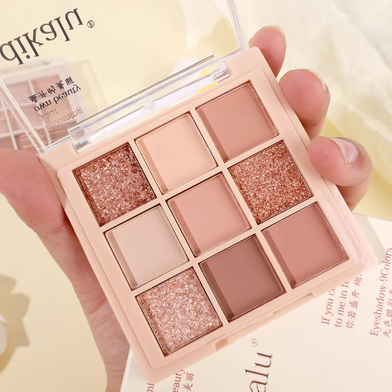 9สีอายแชโดว์แวววาว Palette Matte เพชรเลื่อม Eye แป้งกลิตเตอร์สีชมพู Shimmer Pigments Palette เครื่องสำอางทาตา