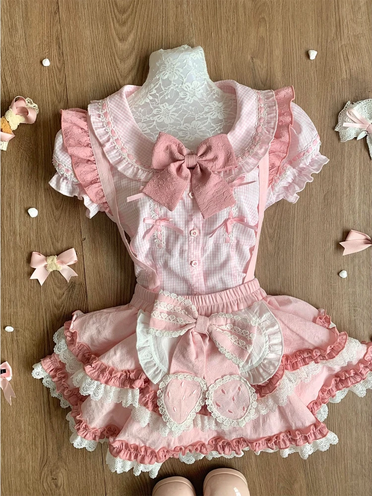 Neue Mode Süße Lolita Frauen 2-teiliges Set Frauen Design Y2k Vintage Tops + Kawaii Rock Harajuku High Street Chic Schöne Outfits