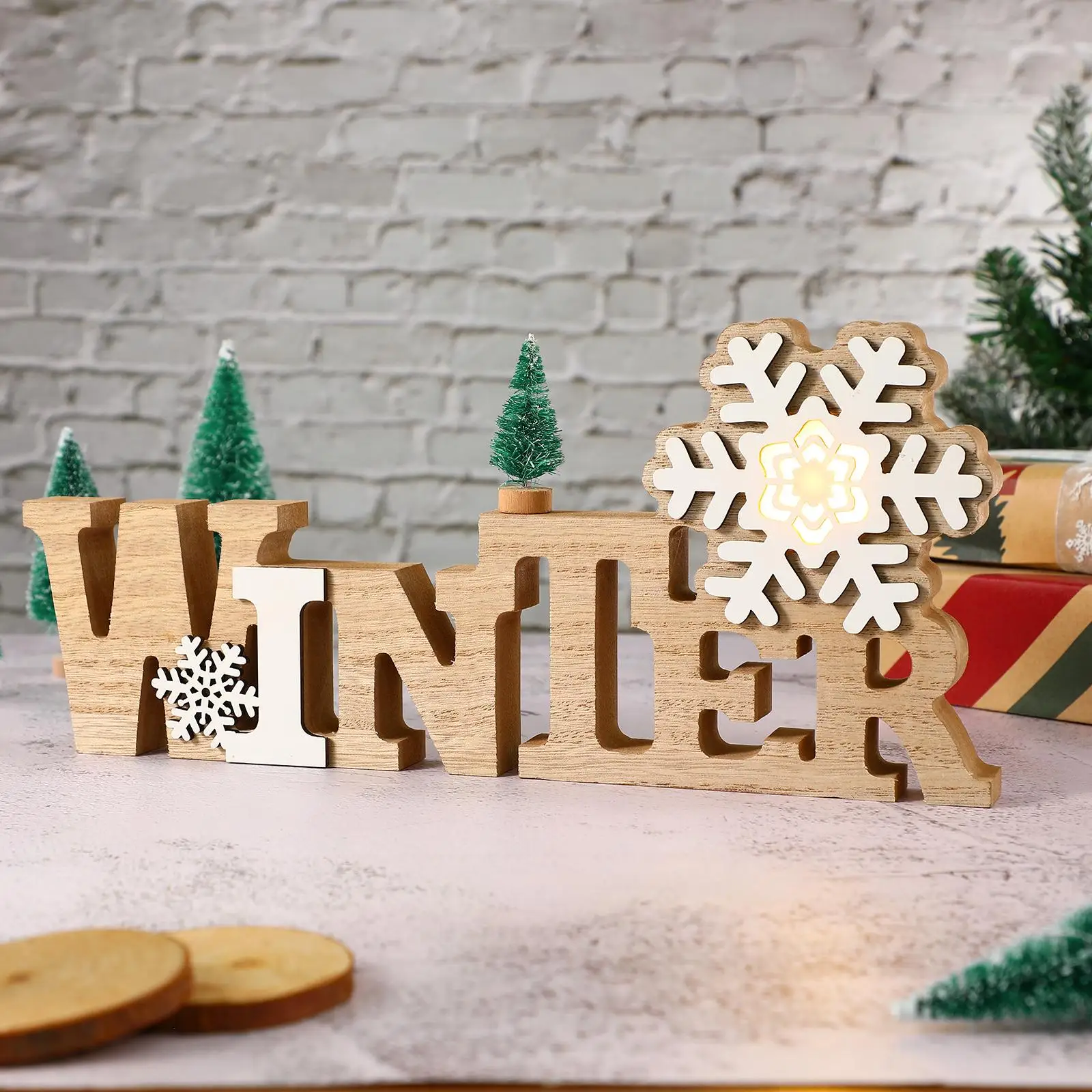 

Winter Wood Decoration Xmas Light Decorations Christmas Standing Sign Lamp Wooden Signs Small