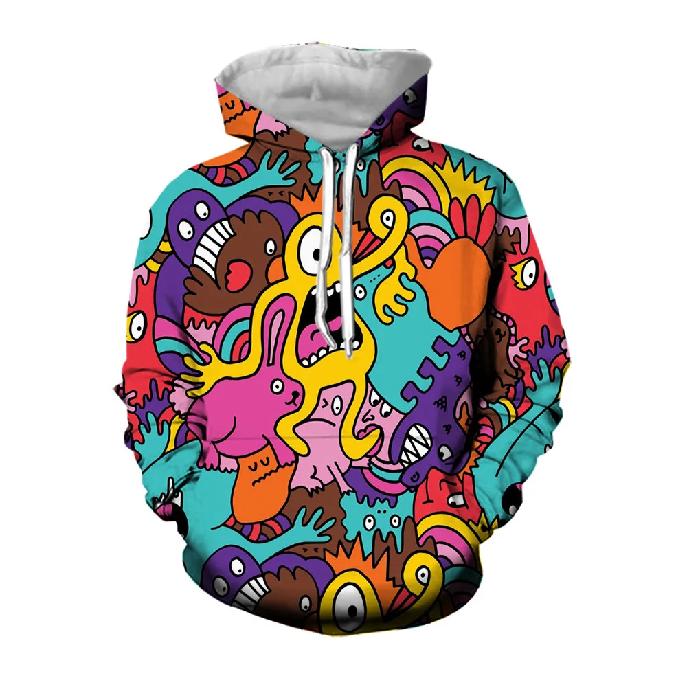 Jumeast 3D Graphics Mens Hoodies With Horrible Monster Pattern Aesthetic Clothing Casual Oversized Hoodie Baggy Streetwear Coats