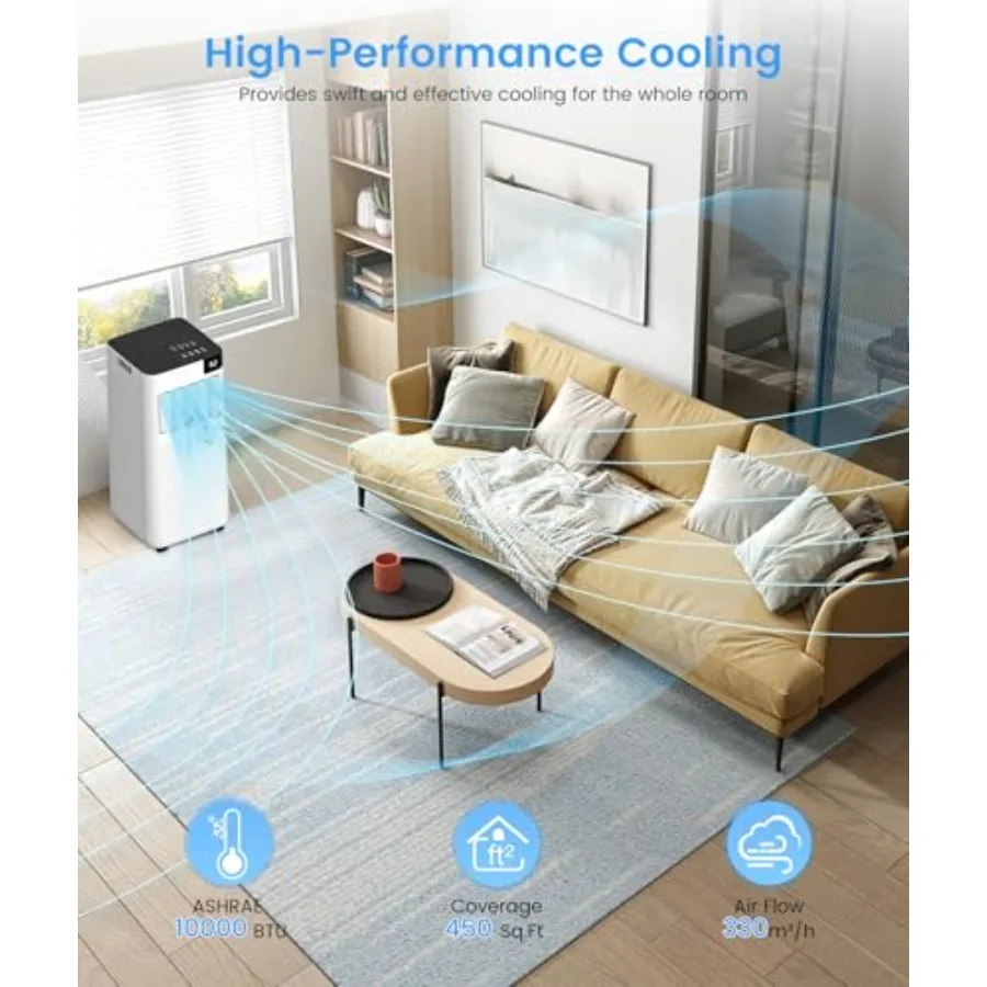 مكيفات الهواء المحمولة 10000 وحدة حرارية بريطانية ASHRAE 6000 وحدة حرارية بريطانية DOE للاستخدام الداخلي حتى 450 قدم مربع. وحدة تبريد 4 في 1 مع تبريد سريع En