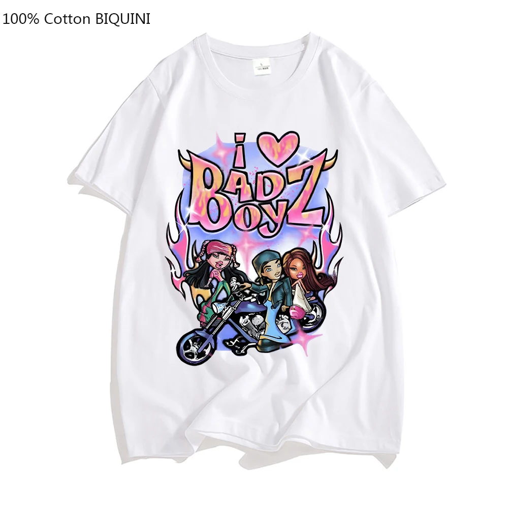 Bratz T Shirt Women/Men Cartoon Print Harajuku T-shirt 100% Cotton Pink Tops 2022 Summer Girls Fashion Short Sleeved Tees Bratzs