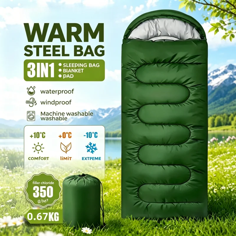 Camping sleeping bag light 4 seasons warm envelope backpack outdoor mummy cotton winter sleeping bag camp camp sleeping equipmen