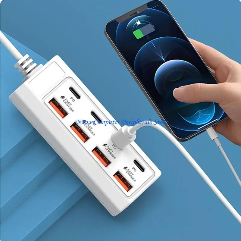 F68C 8 Port USB Type C USB Wall Adapter Multiports Fast Charging Travel Socket Phone USB Plug Adapter