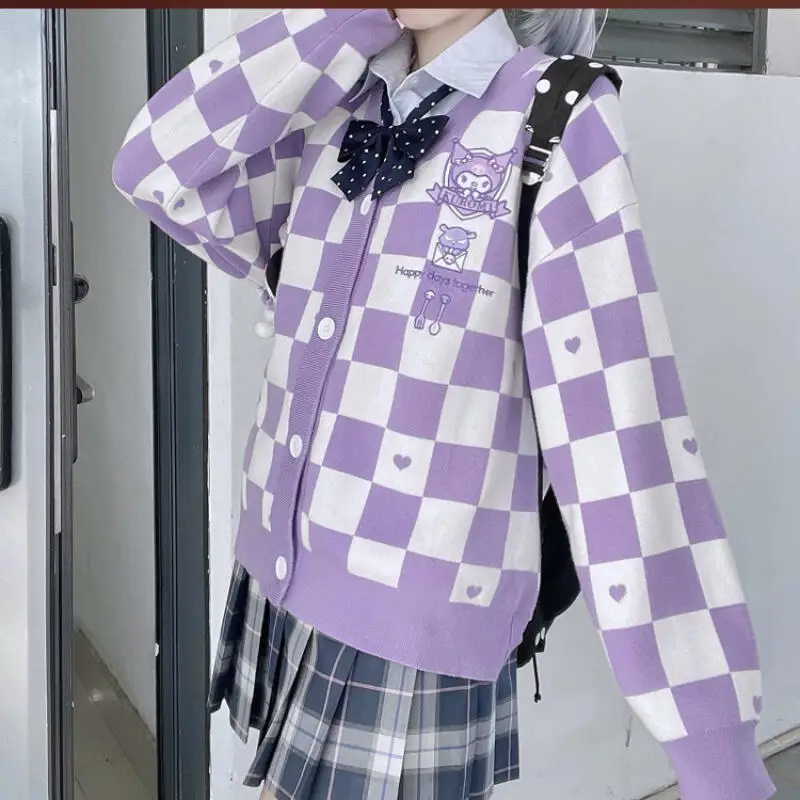 

Sanrio New Kuromi Cinnamoroll Cardigan Embroidery Autumn Jk Coat Sweater Female Jacket Knitted Sweater Cardigan College Style