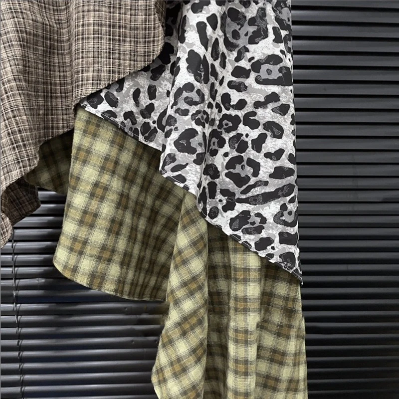 KBQ Hit Color Irregular Hem Skirts for Women High Waist Temperament Small Niche Design American Fashion Plaid Short Skirt Female