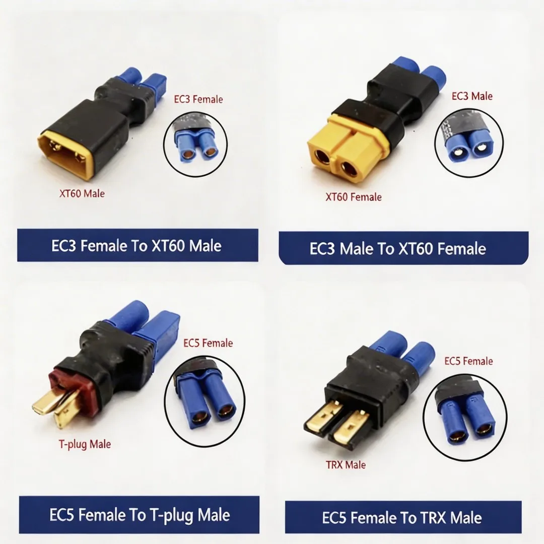 Aircraft Model Lithium Battery Conversion Plug Adapter EC3/EC5 to XT60/XT90/TRX/T-Plug