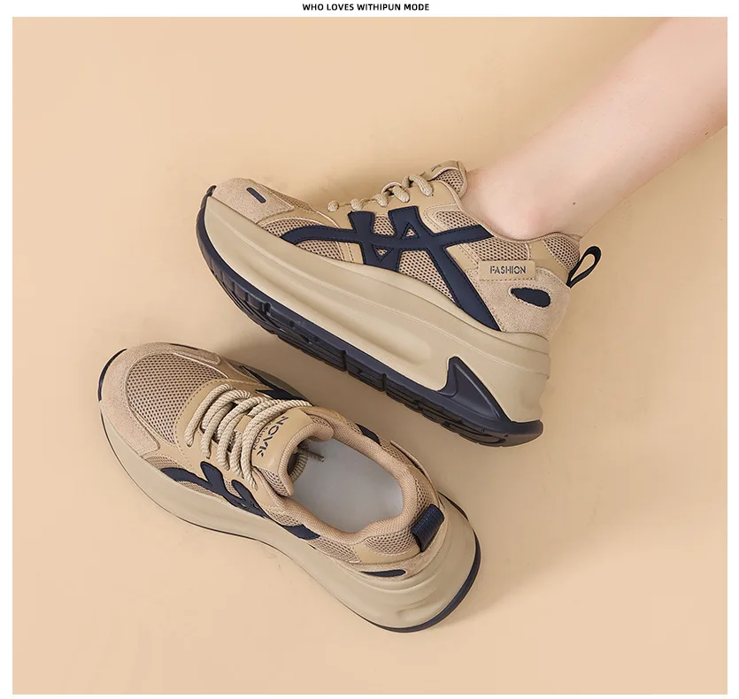 New Arrival 2026 Spring Chunky Sneakers Women's Thick Bottom Casual Mesh Shoes 8CM High Platform Breathable Sports Dad Shoes