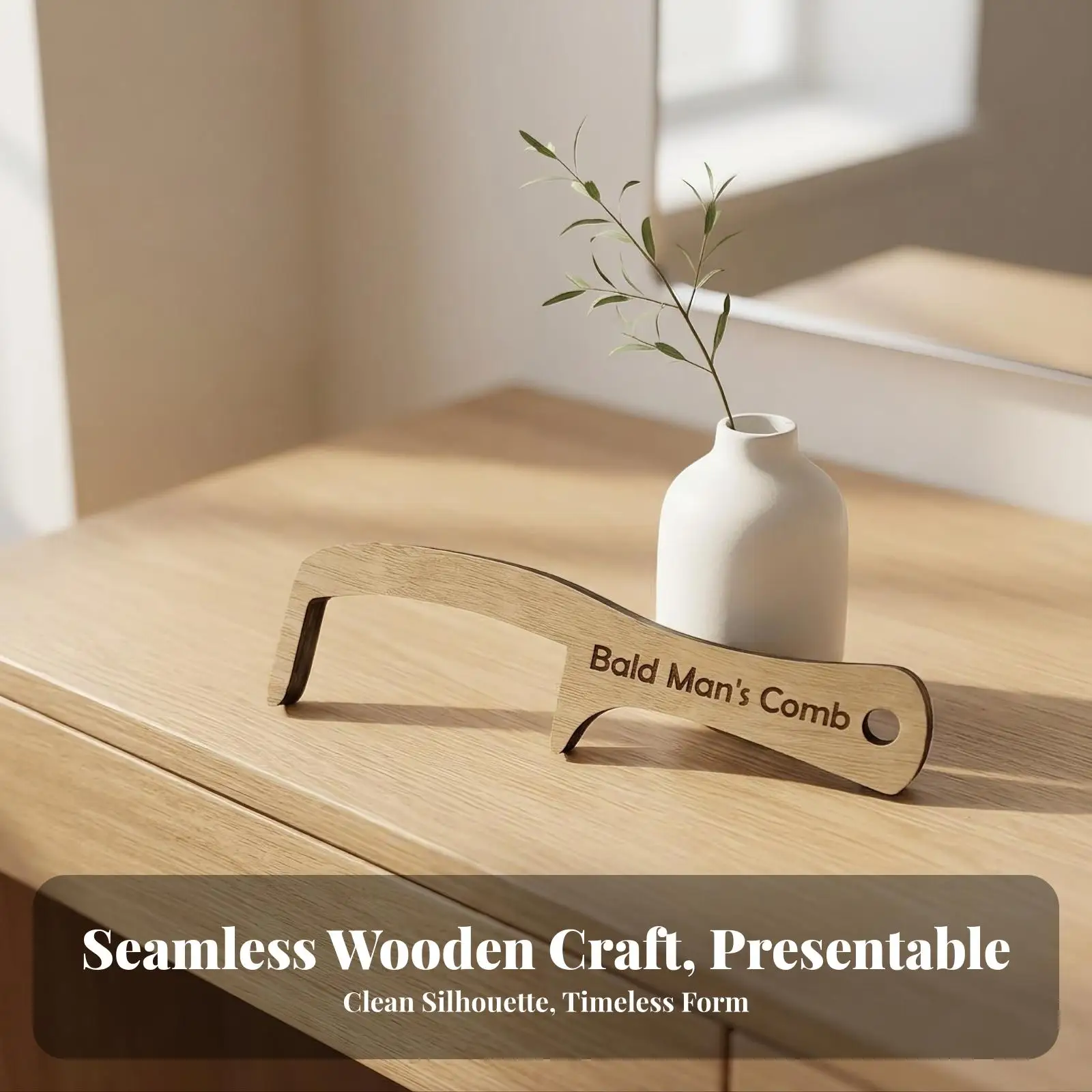 Funny Novelty Comb Wooden Plaque Light Finish Humorous Hairless Decor for Office Desk Shelf Gift