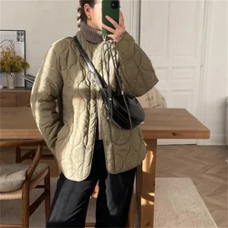 BMURHMZA autumn new women's retro loose casual round neck long sleeved single breasted simple solid color cotton jacket