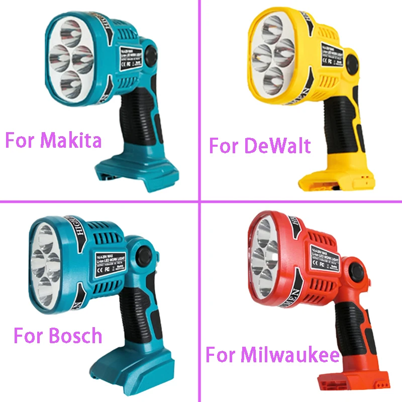 Spotlight LED Warning Light Work Lamp Flashlight Torch Hand Lantern For Makita For Dewalt For Bosch For Milwaukee Li-ion Battery