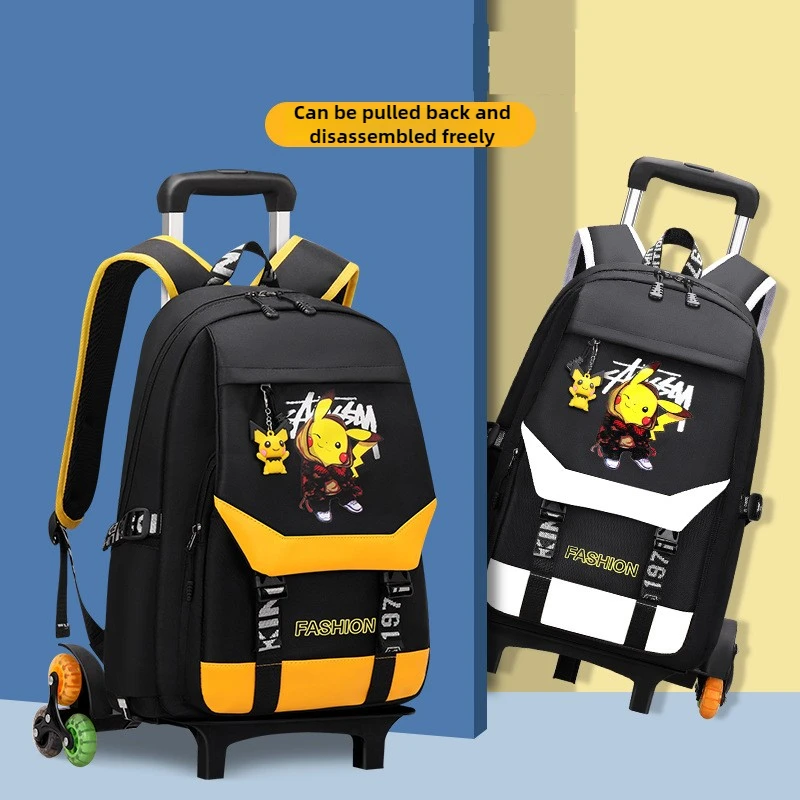 Pokemon Anime Cartoon Six-Wheel Pikachu Children's Gift Pull up Backpack for Boys and Girls Students Large Capacity Backpack