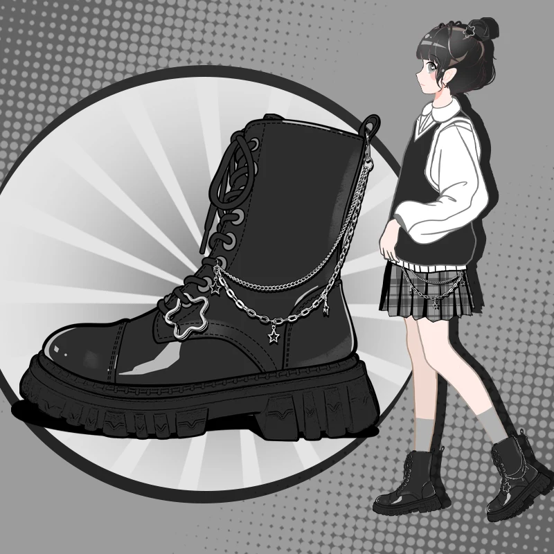 Amy and Michael-botas de combate con plataforma para mujer, botines Retro a la moda, color negro, para estudiantes, 2022