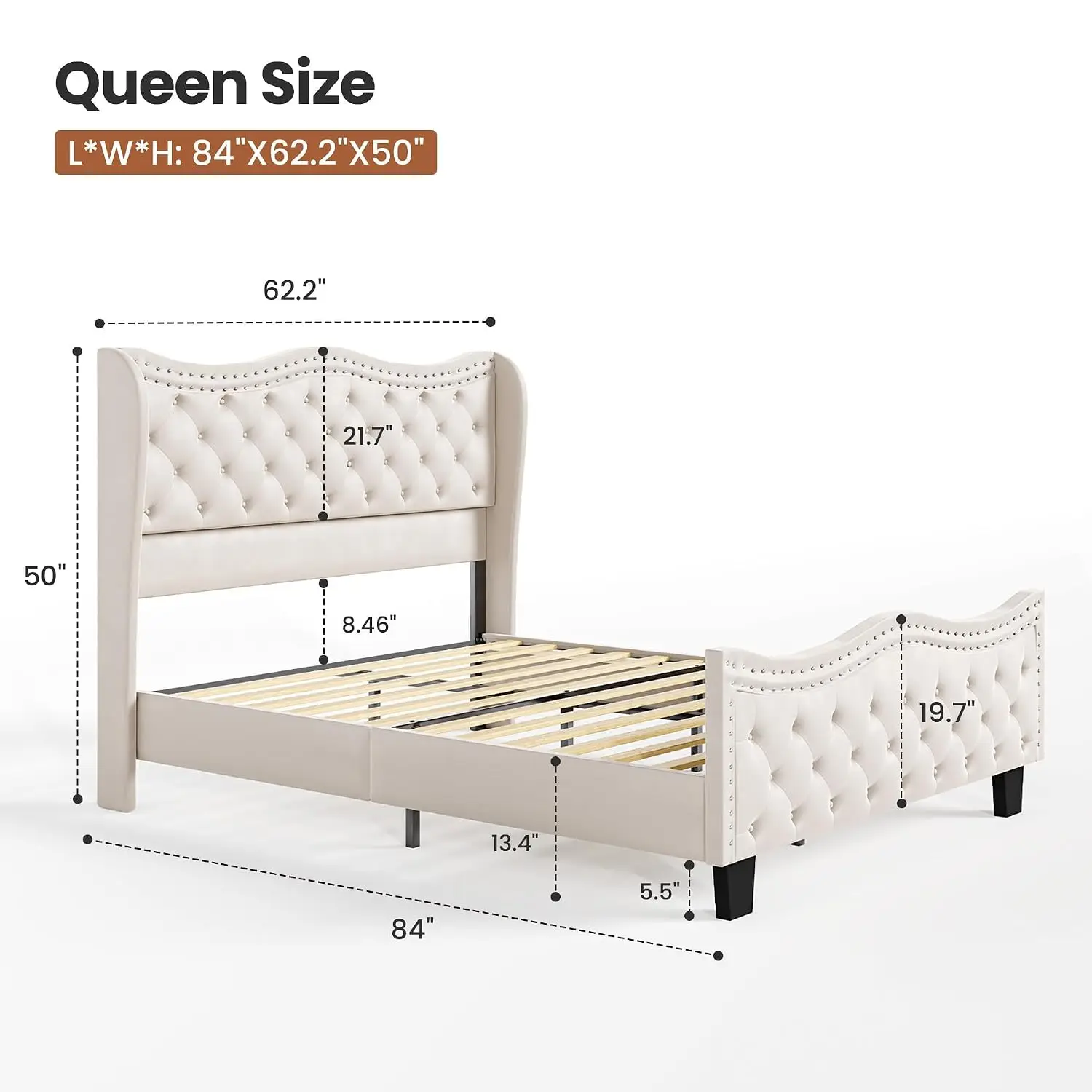 Queen Upholstered Bed Frame, 50