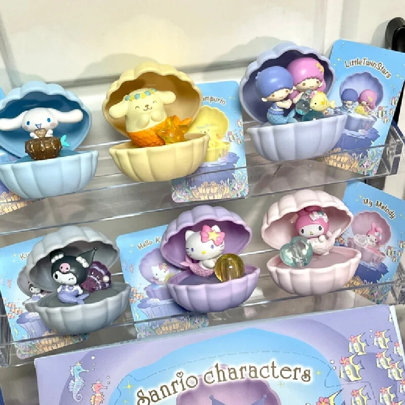 Echte Sanrio Zeemeermin Shell Serie Blind Box Kuromi Hellokitty Melody Kawaii Model Mystery Box Little Twin Star Aangepaste Gift