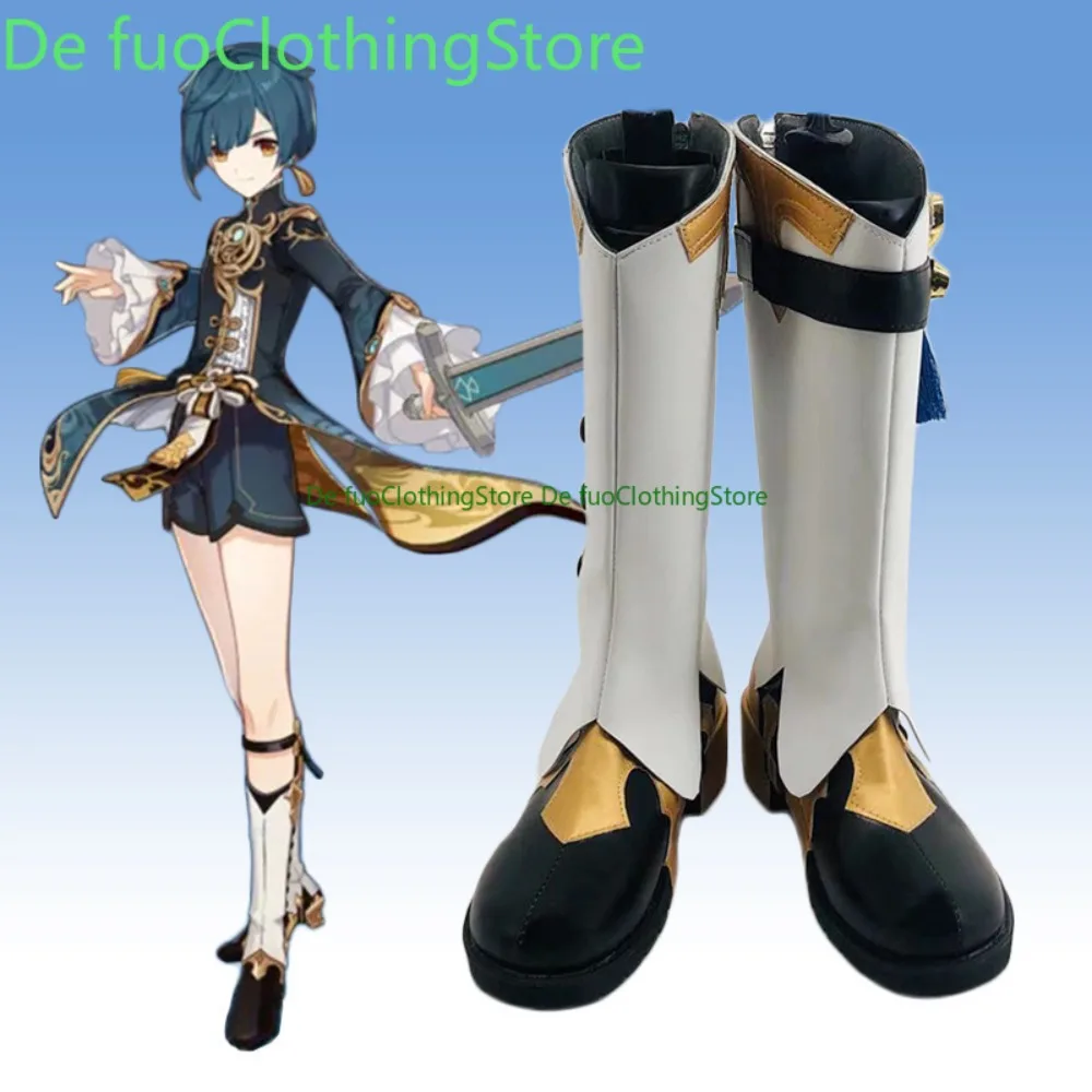 Defuo genshin impacto xingqiu cosplay sapatos anime botas de convenção anime jogo rpg sapatos e botas festa de halloween