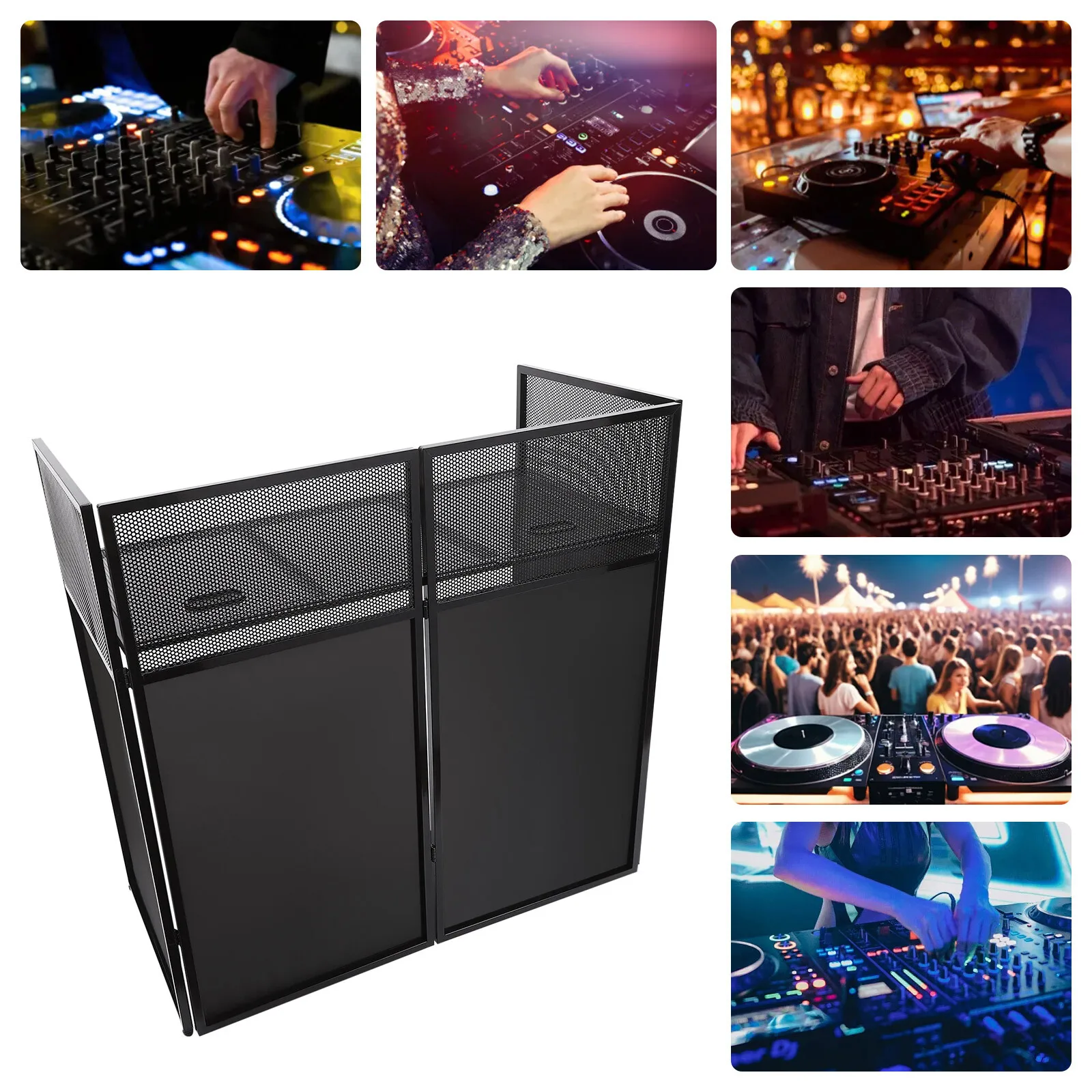 

Durable Portable DJ Booth Facade Black Foldable Stand High Load Capacity Stable Design