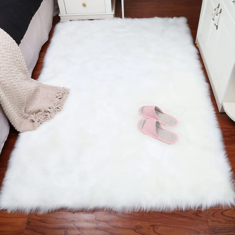 Plush Faux Sheepskin Fur Rug For Bedroom Long Hair Bedside Mat White  Anti Slip Floor Rugs Red Living Room Decorative Carpets