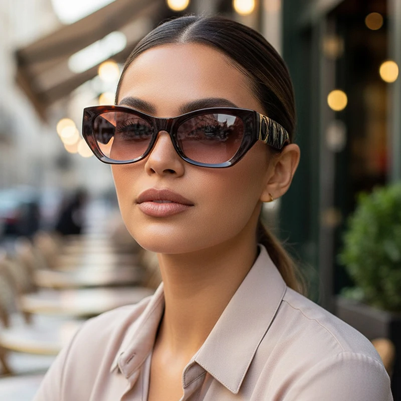 Modische Retro-Sonnenbrille mit quadratischem Rahmen, minimalistische Cat-Eye-Sonnenbrille, UV-Schutz-Outdoor-Sonnenbrille 5086