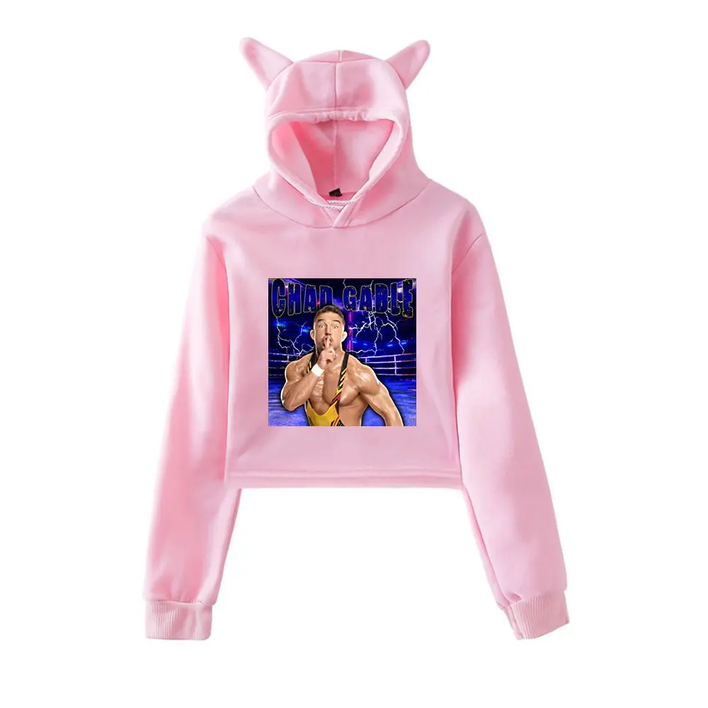 

Винтажная уличная одежда с логотипом Chad Gable Merch, толстовки с капюшоном для девочек, укороченный модный спортивный пуловер с кошачьими ушками