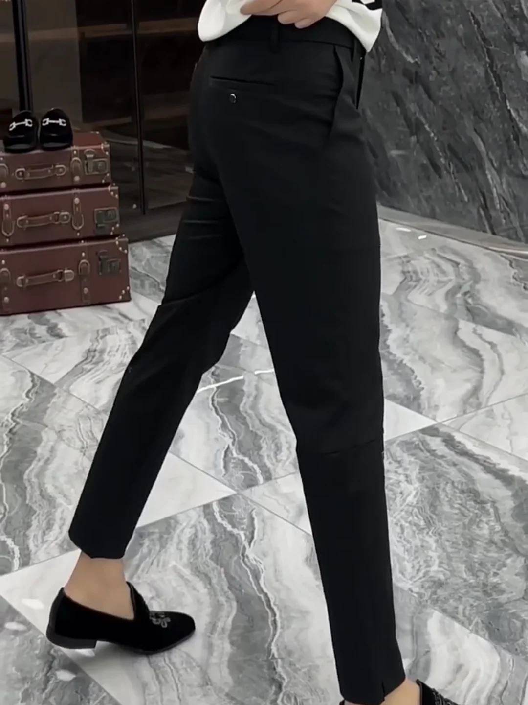 

Fashionable Casual Men's Pants Pure Color Slim Fit Business Urban Style Antimicrobial mid Waist Nine Points Length Spring Autumn