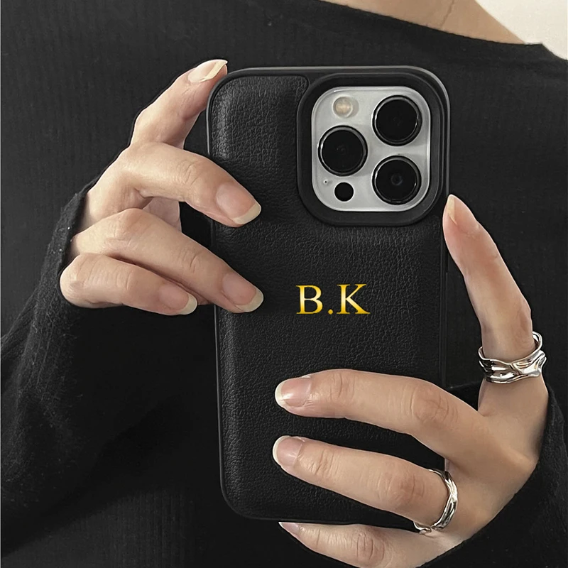 DIY Engraved Personalized Customized Initials Case For iPhone 16 15 14 13 Pro Max 12 Pro Cover Luxury Korea Leather 15 Pro Max