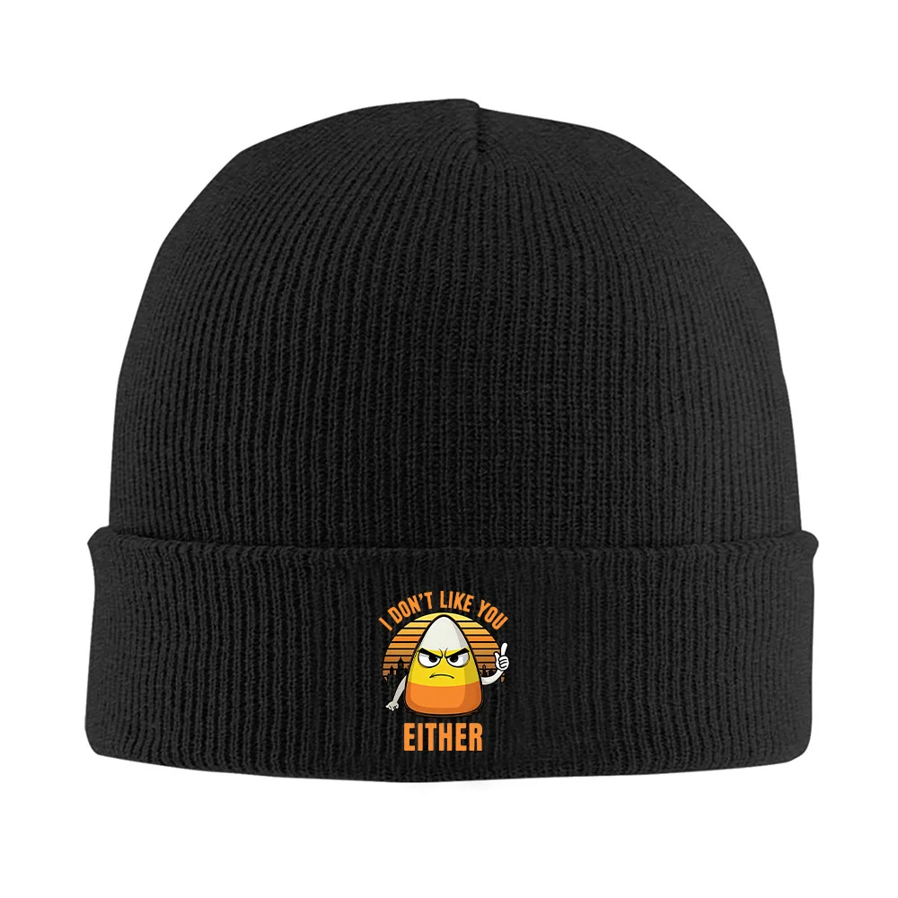 1pc Cute Angry Candy Corn Beanie Hat Soft Warm Winter Cap with Yellow Orange White Candy Corn Patches, Unisex for Hand Washable