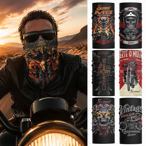 Motorcycle Half Face Mask Sun Protection Breathable Tubular Seamless Bandana Halloween Skull Mask Hiking Fishing Ski Neck Cover
