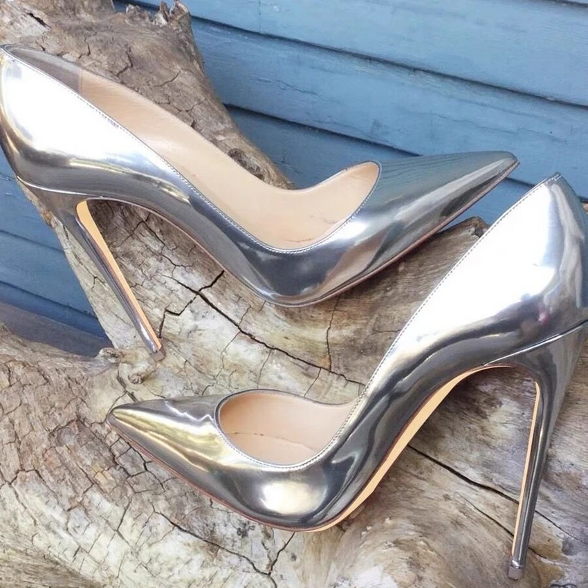 Solid Silver Women Pointy Toe High Heels 8/10/12cm Fashion Slip On Stilettos Ladies Formal Dress Shoes Customize Pumps