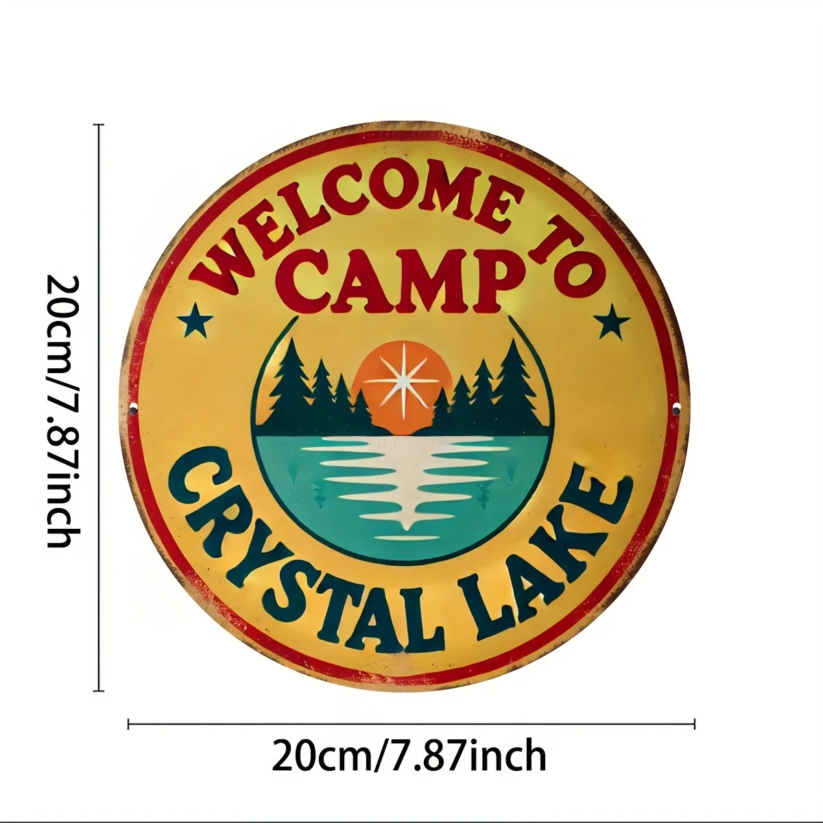 Welcome to Camp Crystal Lake Vintage Round Metal Sign, Retro Horror Movie Wall Art, Rustic Cabin & Horror Fan Decor Gift