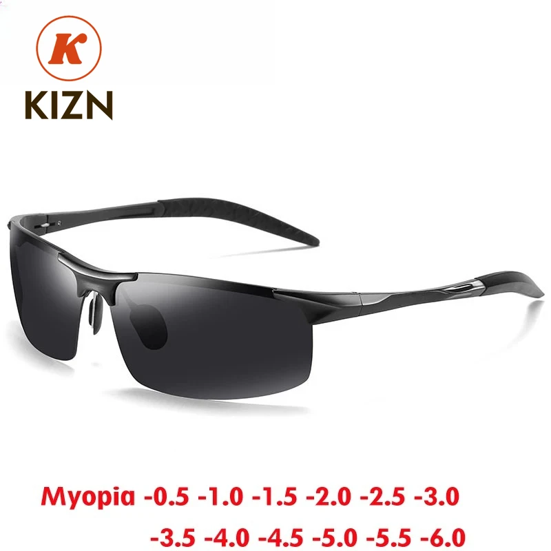 

KIZN Aluminum Magnesium Half Frame Myopia Sunglasses Women Sports Men Drive Polarized Custom Prescription Goggles -0.5 to -6.0