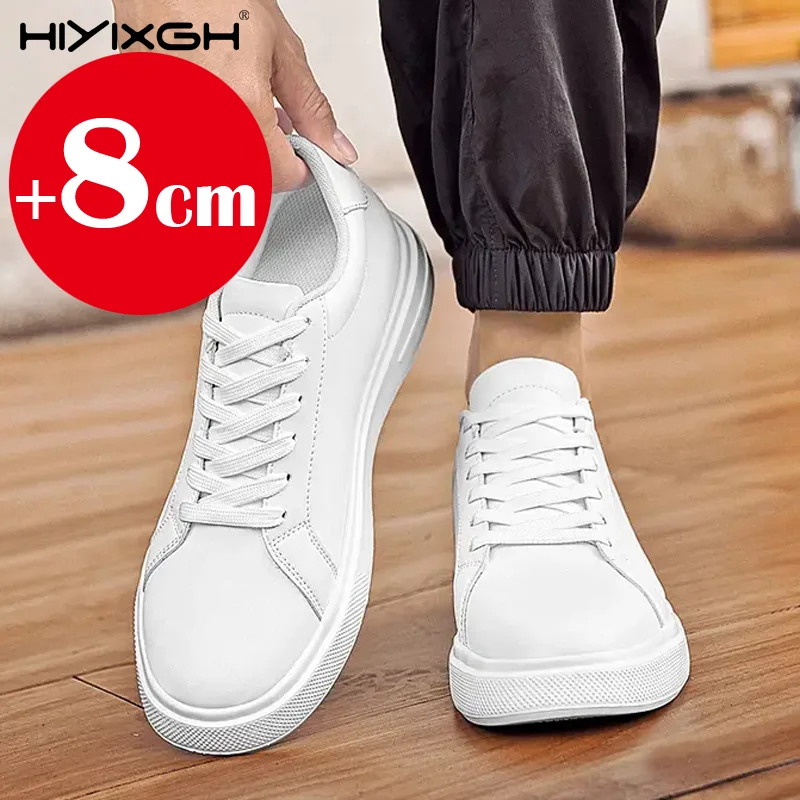 

Fashion PU Leather Elevator Shoes for Men 6cm 8cm 10cm Invisible Height Increase White Sneakers Cortex Heightening Casual Shoes