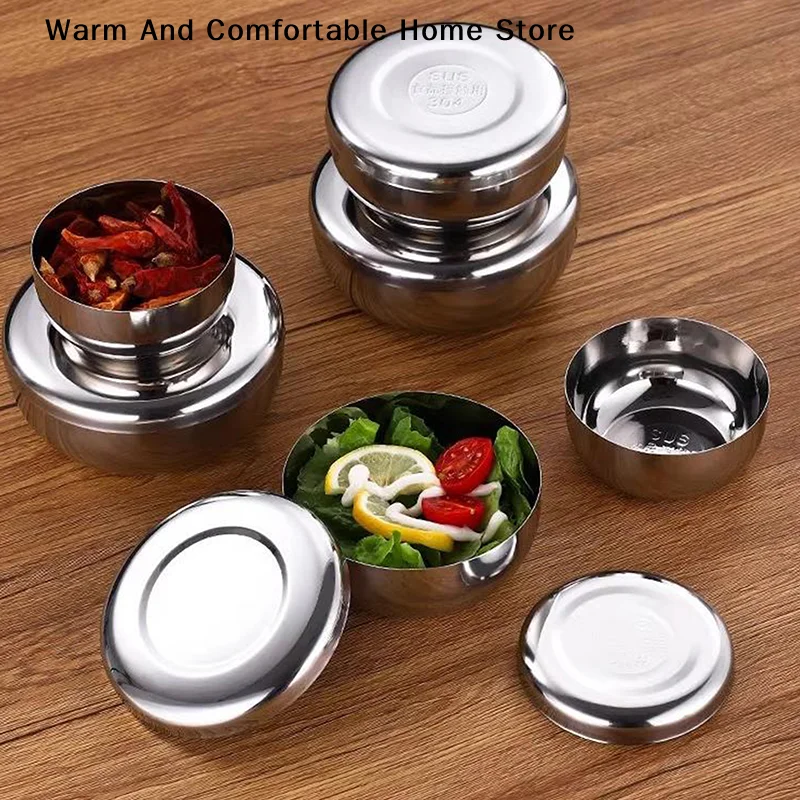 Korean Stainless Steel Bowl Big Cooked Rice Bowl With Cover Single Layer Steamed Rice Bowl Child Anti-Scalding/fall Tableware