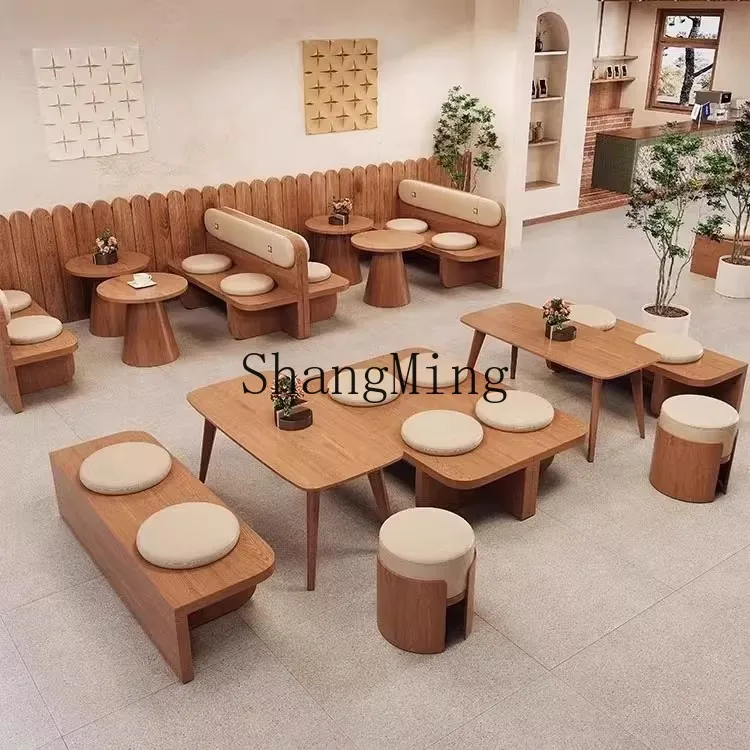 SM card seat sofa milk tea shop table and chair combination coffee shop dining table commercial tea house wall solid wood seat
