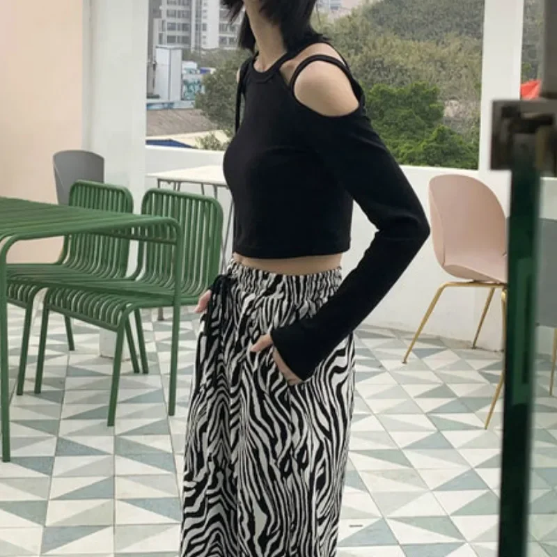 Pants Women Lace-up Adjustable Zebra Pattern Striped Fashionable Loose Leisure Stylish Straight Trousers Womens Comfortable Chic