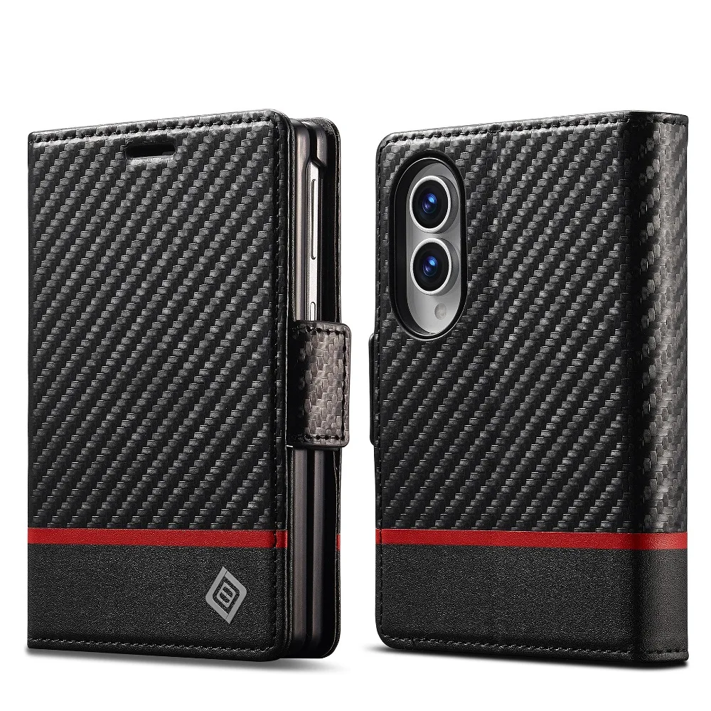 Retro Black Leather Magnetic Flip Cover for Samsung Galaxy Z Fold 8 Ultra/Z Fold7 6 with Built-in Cash Pocket & Card Slots